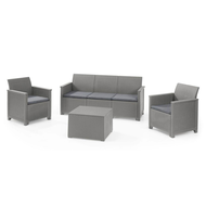 SALON JARDIN BAS EMMA GRIS 5 PLACES 9 PIECES EN RESINE AVEC COUSSINS SALON JARDIN BAS EMMA GRIS 5 PLACES 9 PIECES EN RESINE AVEC COUSSINS